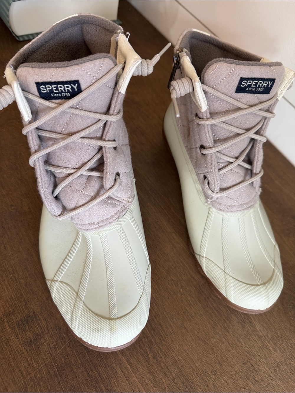 Sperry Women's Winter Duck Boots in Cream and Taupe